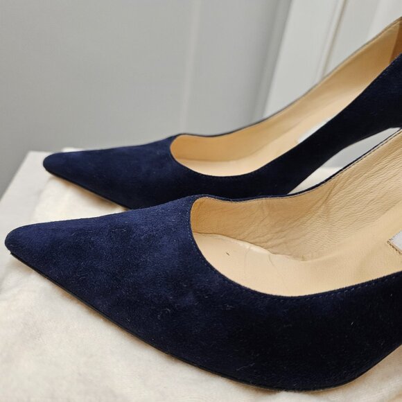 Jimmy Choo Agnes Suede Navy Heels, Sz 37 - Box & Dust Bag - Picture 4 of 13
